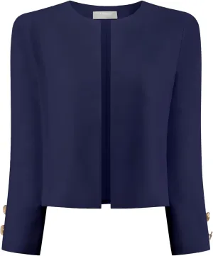Women's Collarless Blazers 3/4 Sleeve Dressy Casual Cropped Jacket