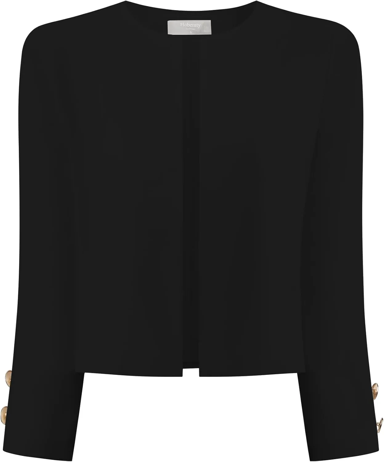 Women's Collarless Blazers 3/4 Sleeve Dressy Casual Cropped Jacket