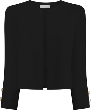 Women's Collarless Blazers 3/4 Sleeve Dressy Casual Cropped Jacket