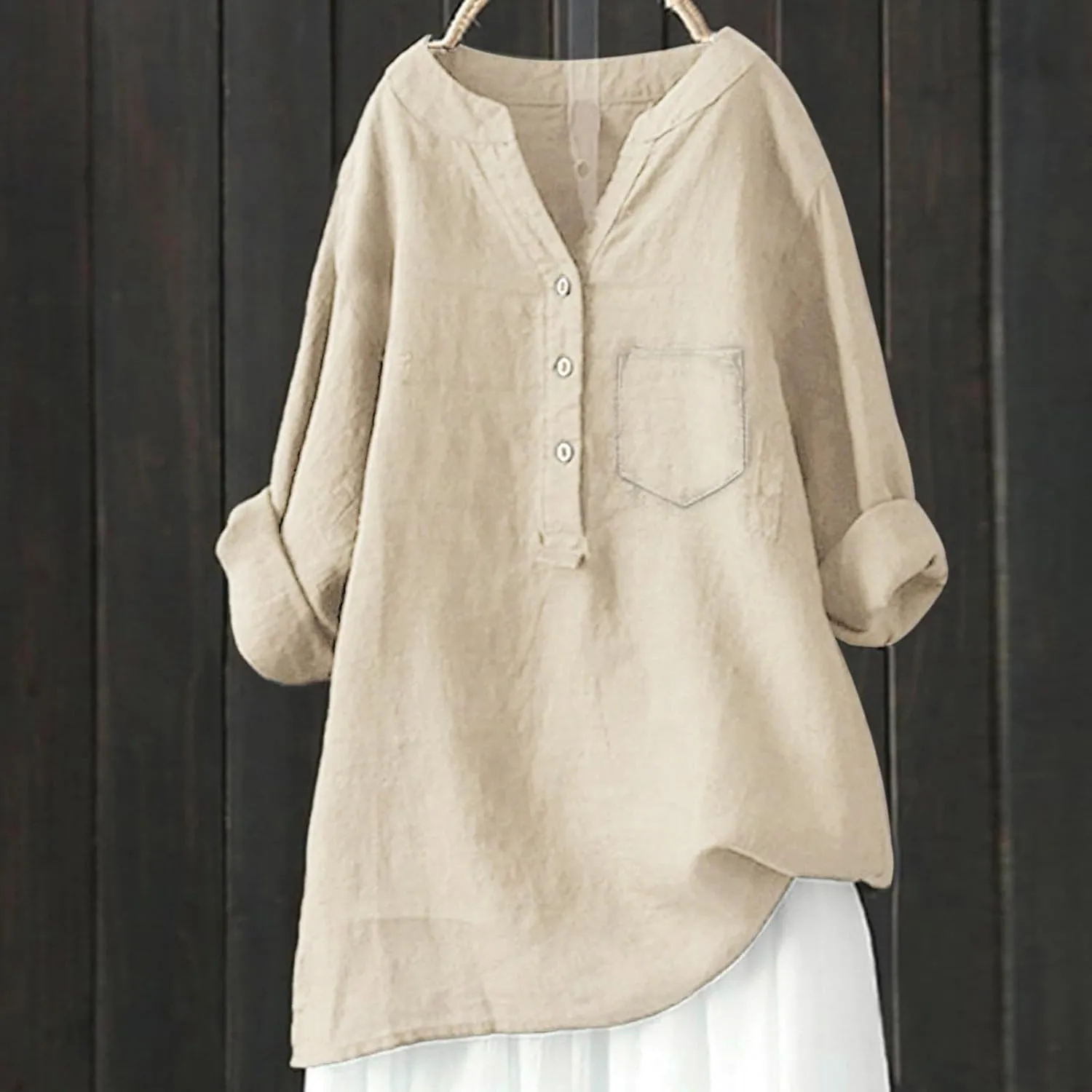 Womens Cotton Linen Button Down Shirt 2025 Roll Up Long Sleeve Casual Solid Color Shirts Loose Work Tops with Pockets
