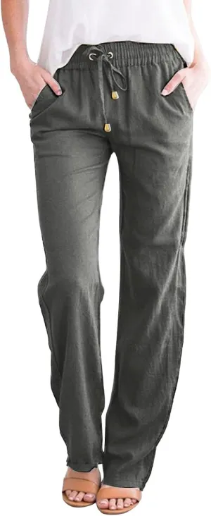 Women's Cotton Linen Pants 2025 Summer Casual Elastic Waist Trousers Relax Fit Comfy Yoga Beach Pant Sweatpants