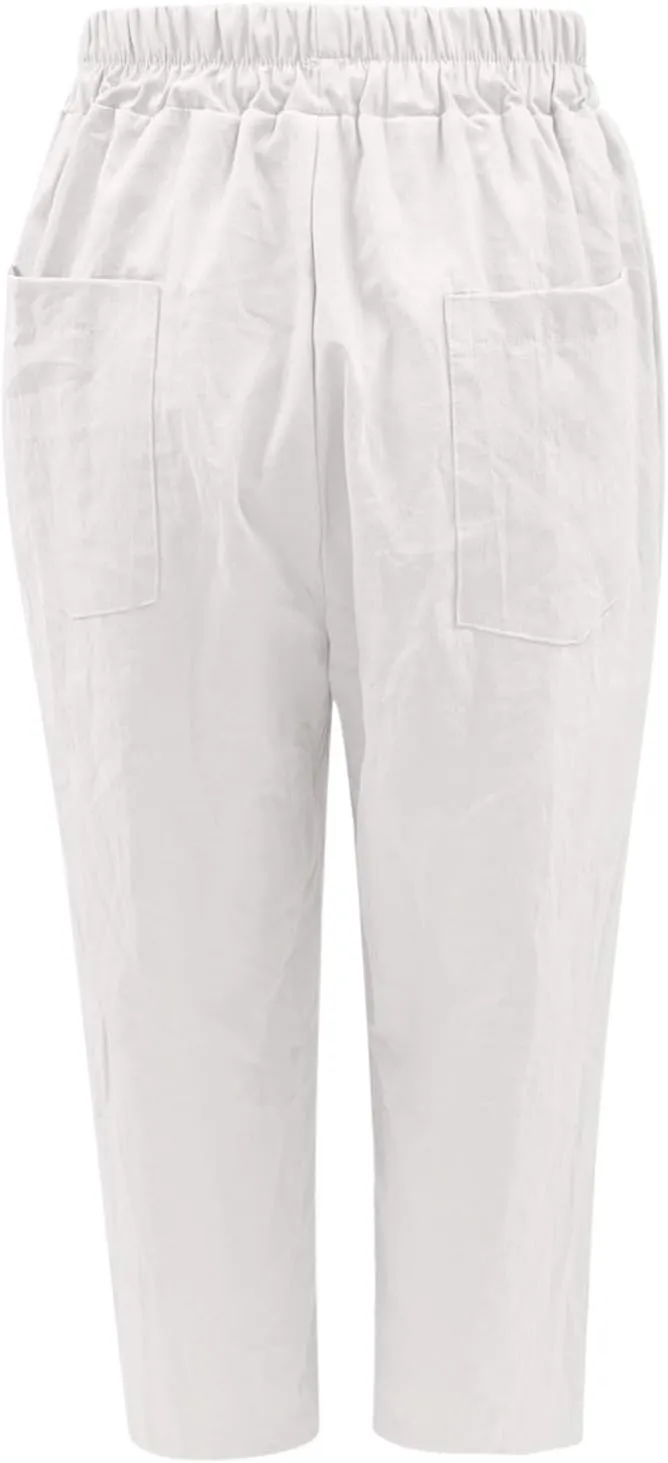 Women's Cotton Linen Pants 2025 Summer Casual Elastic Waist Trousers Straight Leg Relax Fit Comfy Yoga Beach Pant