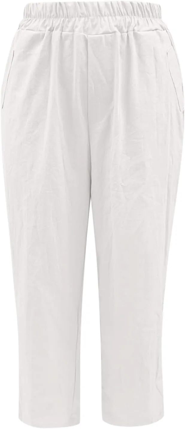 Women's Cotton Linen Pants 2025 Summer Casual Elastic Waist Trousers Straight Leg Relax Fit Comfy Yoga Beach Pant