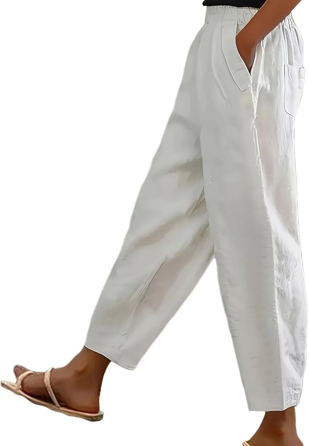Women's Cotton Linen Pants 2025 Summer Casual Elastic Waist Trousers Straight Leg Relax Fit Comfy Yoga Beach Pant