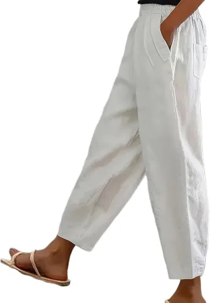 Women's Cotton Linen Pants 2025 Summer Casual Elastic Waist Trousers Straight Leg Relax Fit Comfy Yoga Beach Pant