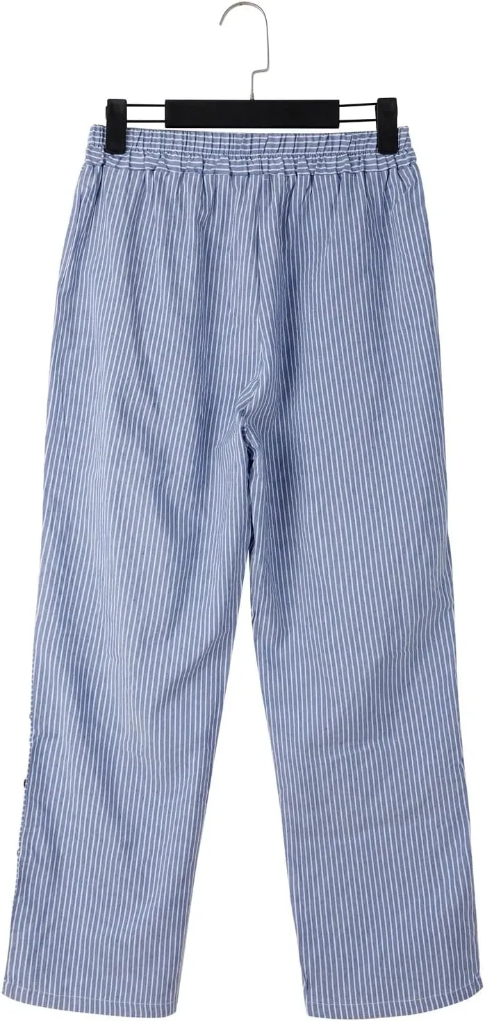 Women's Cotton Linen Pants Lightweight Quick Dry Palazzo Pants Casual Elastic Waist Lounge Crop Pants Trousers Pocket