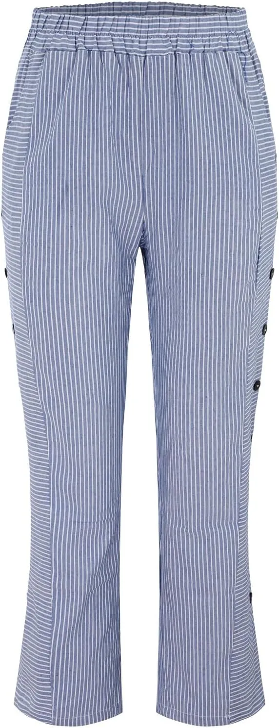Women's Cotton Linen Pants Lightweight Quick Dry Palazzo Pants Casual Elastic Waist Lounge Crop Pants Trousers Pocket