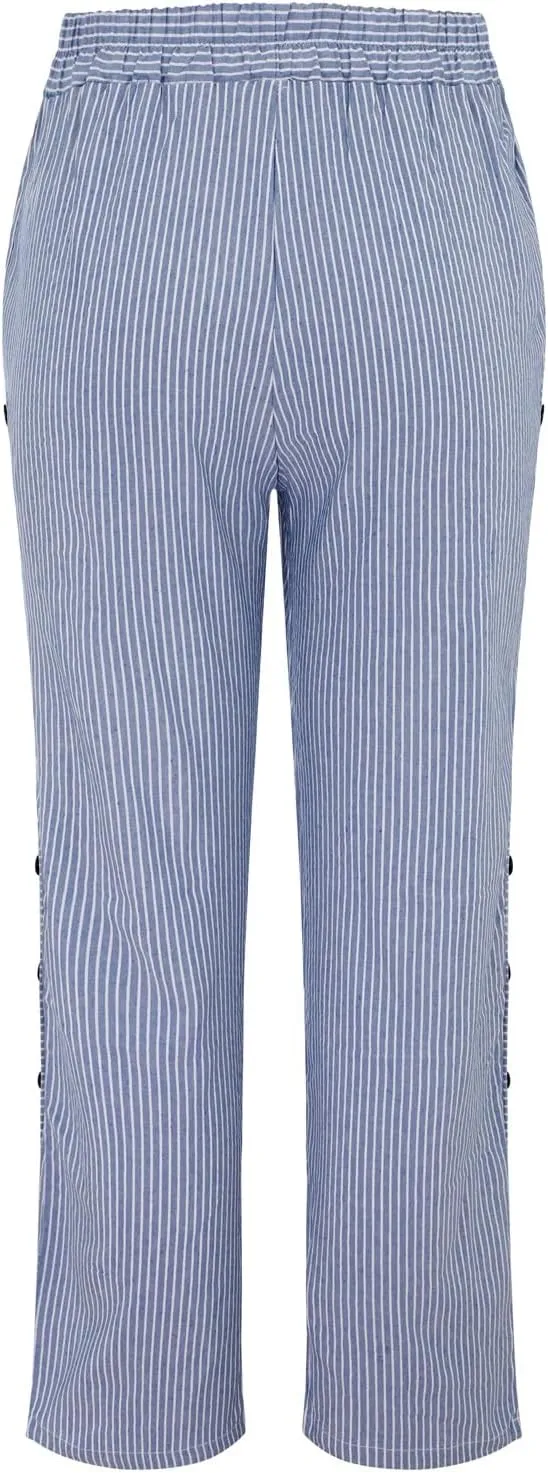 Women's Cotton Linen Pants Lightweight Quick Dry Palazzo Pants Casual Elastic Waist Lounge Crop Pants Trousers Pocket