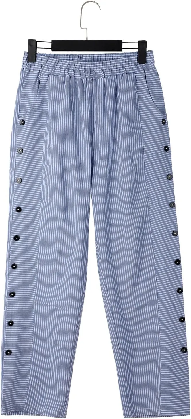 Women's Cotton Linen Pants Lightweight Quick Dry Palazzo Pants Casual Elastic Waist Lounge Crop Pants Trousers Pocket