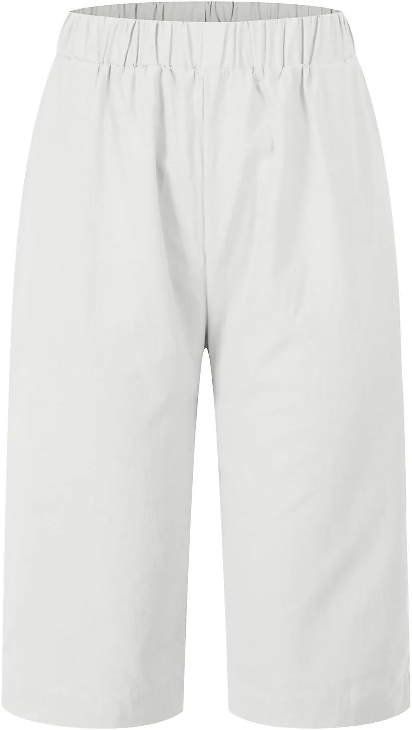 Women's Cotton Linen Summer Flowy Palazzo Pants Elastic Waisted Lounge Pants Slim Fit Palazzo Lounge Pants Vacation