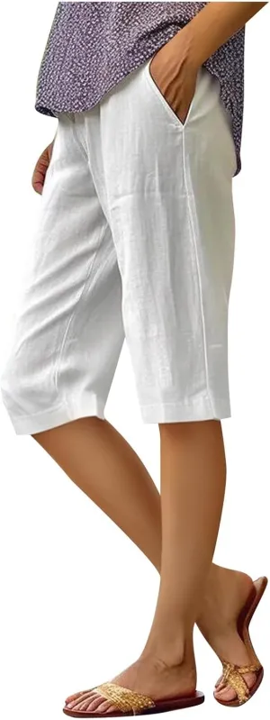 Women's Cotton Linen Summer Flowy Palazzo Pants Elastic Waisted Lounge Pants Slim Fit Palazzo Lounge Pants Vacation