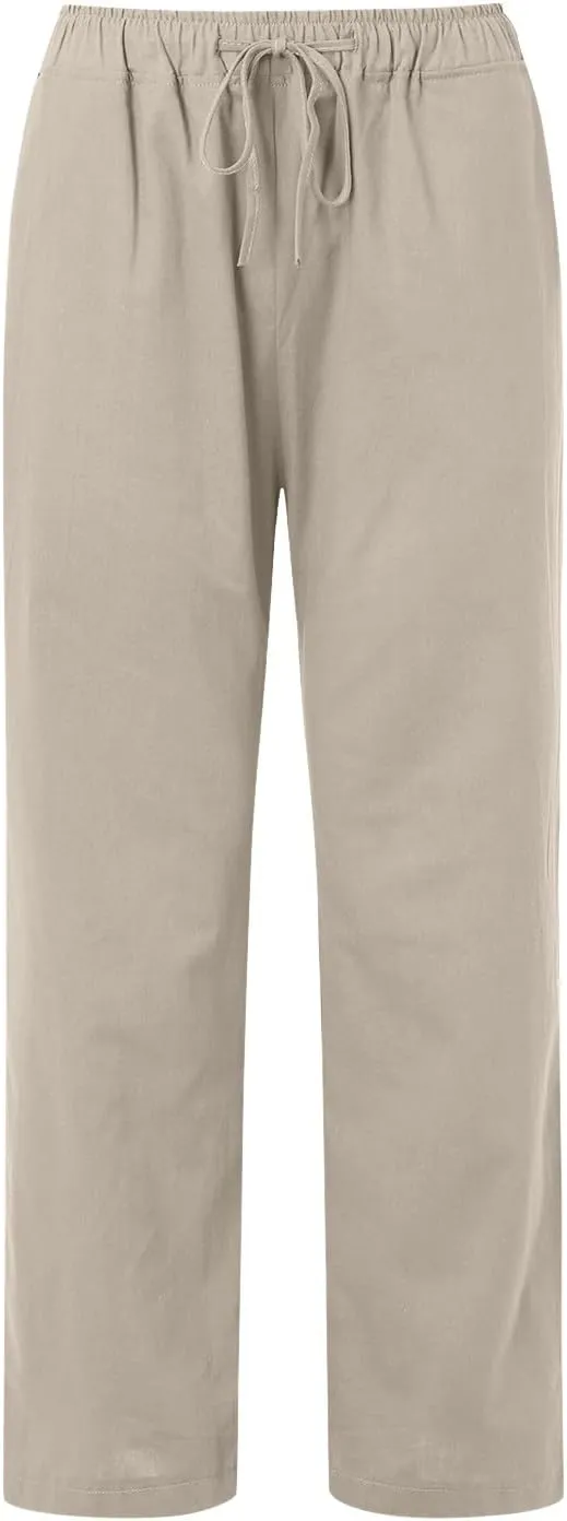 Womens Cotton Linen Summer Letter Patched Palazzo Pants Low Waist Wide Leg Slim Fit Palazzo Pants Office