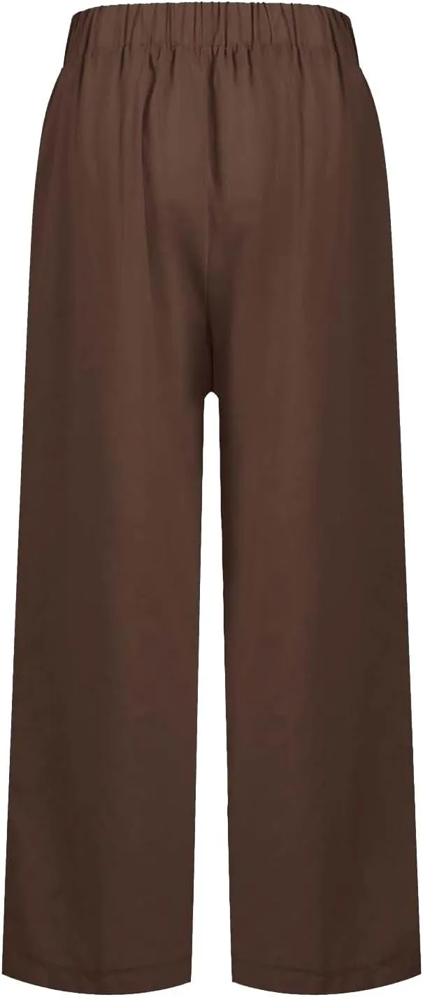 Womens Cotton Linen Summer Y2K Fashion Pants Low Waist Ankle Length Slim-Fit Pant Trousers Office