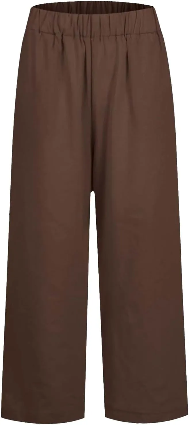 Womens Cotton Linen Summer Y2K Fashion Pants Low Waist Ankle Length Slim-Fit Pant Trousers Office