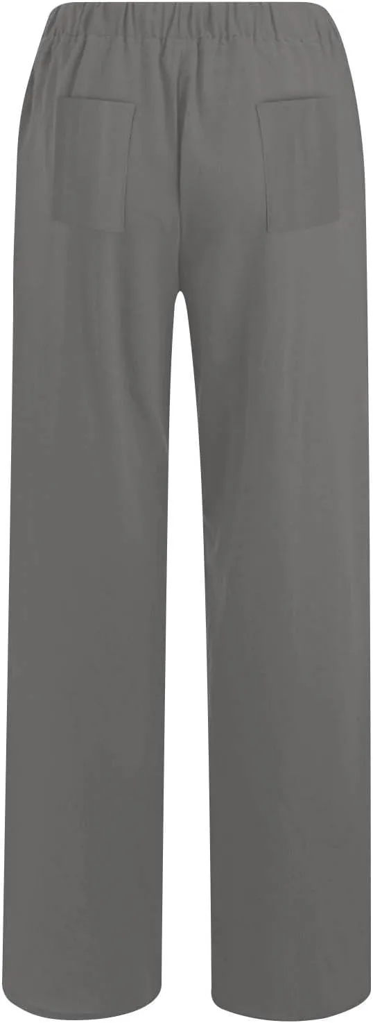 Womens Cotton Linen Wide Leg Palazzo Pants Loose Casual High Waisted Slacks Lightweight Summer Trousers with Pockets