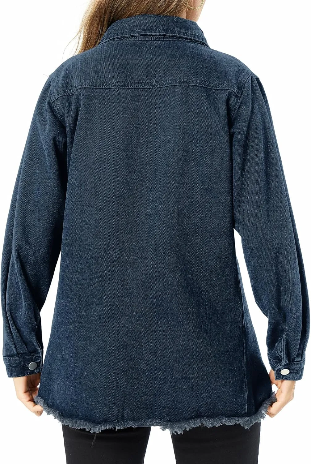 Women's Denim Jacket Casual Long Sleeve Denim Shirts Distressed Jean Jacket 2025 Spring Outfits