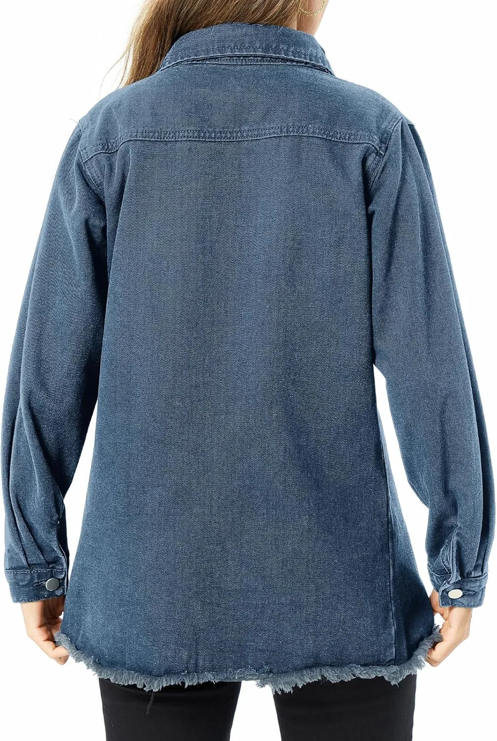 Women's Denim Jacket Casual Long Sleeve Denim Shirts Distressed Jean Jacket 2025 Spring Outfits