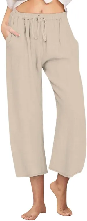 Womens Fashion Cotton Linen Pants Wide Leg Palazzo Causal Flowy Summer Trousers Beach Vacation Clothes Outfits
