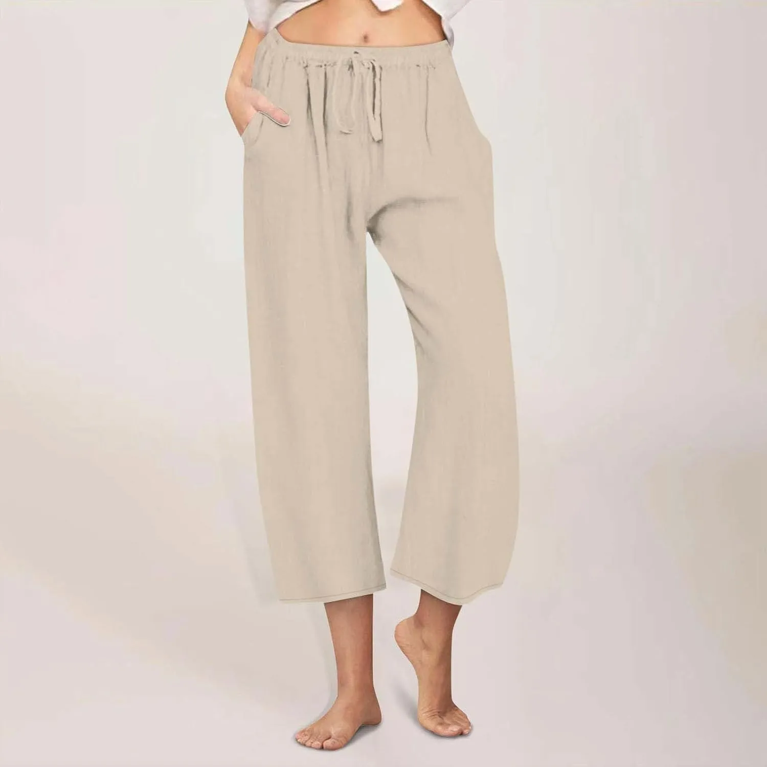 Womens Fashion Cotton Linen Pants Wide Leg Palazzo Causal Flowy Summer Trousers Beach Vacation Clothes Outfits