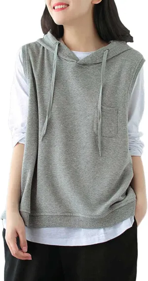 Women'S Fashion Solid Hoodies Sweatshirts Sleeveless Drawstring Hoodies Oversized Fall Tops Nylon Hoodie Women