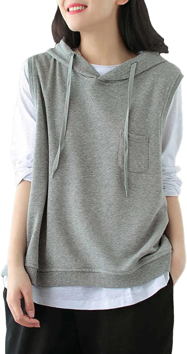Women'S Fashion Solid Hoodies Sweatshirts Sleeveless Drawstring Hoodies Oversized Fall Tops Nylon Hoodie Women