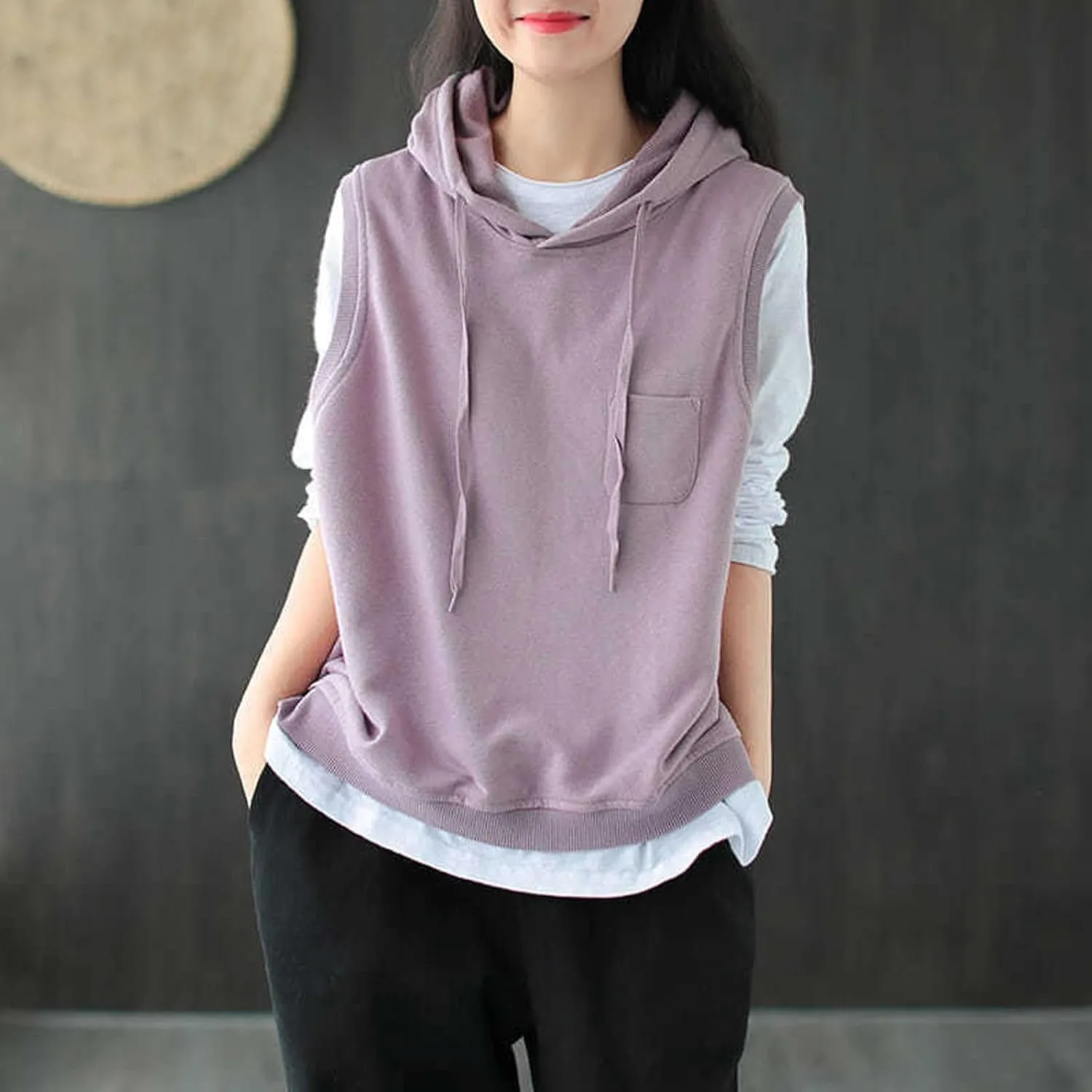 Women'S Fashion Solid Hoodies Sweatshirts Sleeveless Drawstring Hoodies Oversized Fall Tops Nylon Hoodie Women
