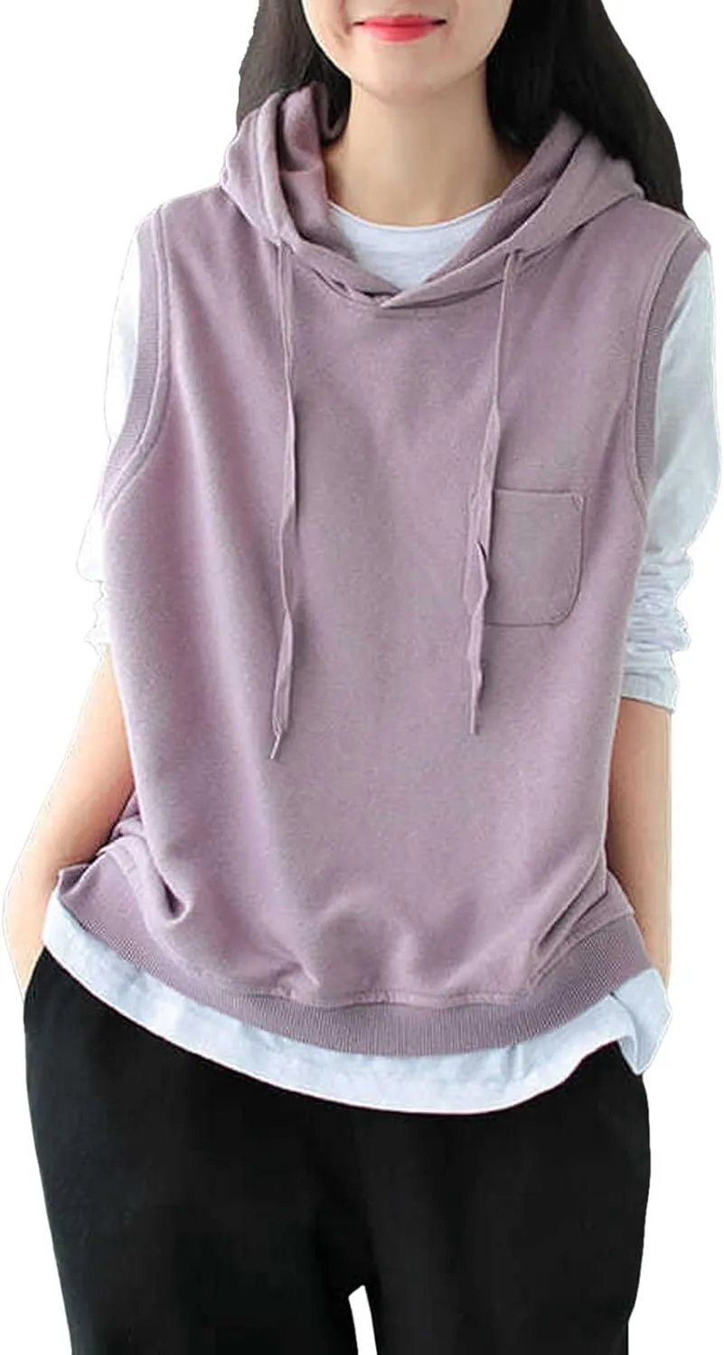 Women'S Fashion Solid Hoodies Sweatshirts Sleeveless Drawstring Hoodies Oversized Fall Tops Nylon Hoodie Women