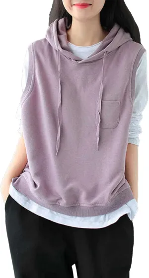 Women'S Fashion Solid Hoodies Sweatshirts Sleeveless Drawstring Hoodies Oversized Fall Tops Nylon Hoodie Women