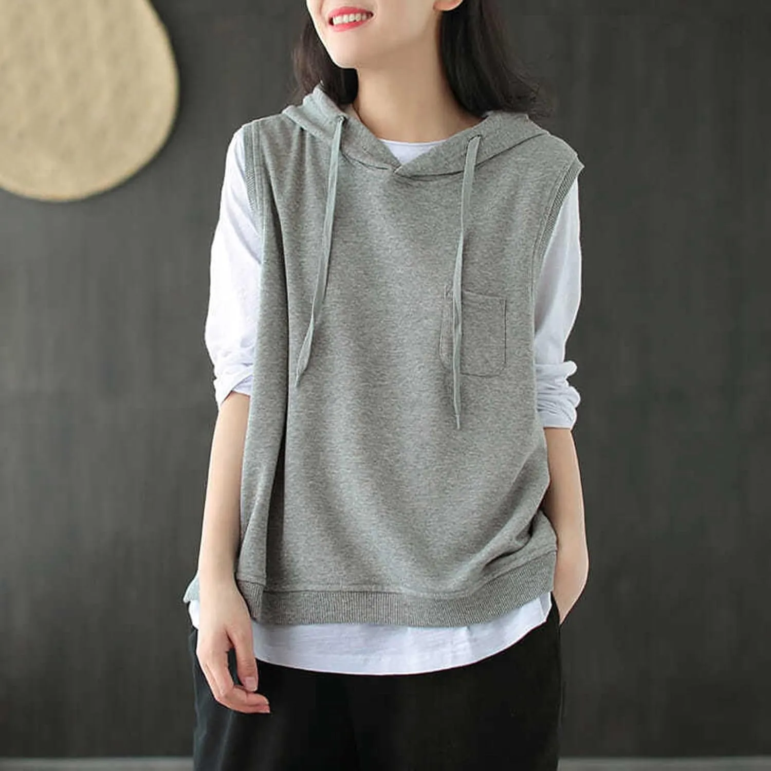 Women'S Fashion Solid Hoodies Sweatshirts Sleeveless Drawstring Hoodies Oversized Fall Tops Nylon Hoodie Women