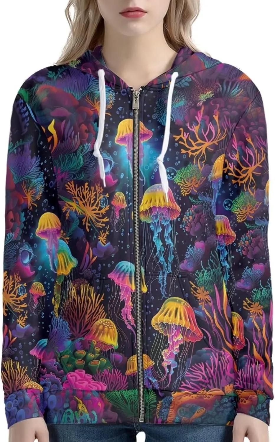 Women's Full Zip Up Hoodie Long Sleeve Oversized Sweatshirts Casual Lightweight Fleece Jackets with Pockets