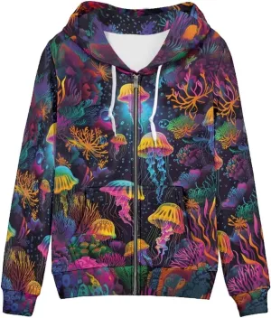 Women's Full Zip Up Hoodie Long Sleeve Oversized Sweatshirts Casual Lightweight Fleece Jackets with Pockets
