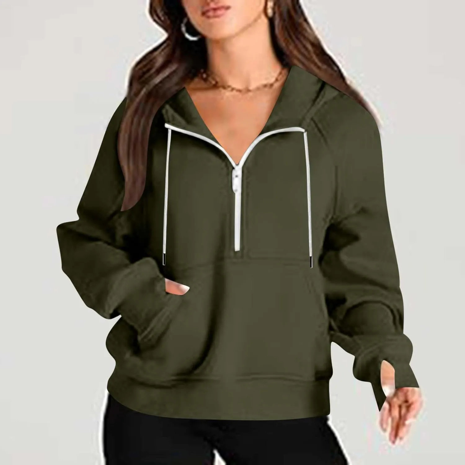 Womens Half Zip Up Hoodies Trendy Cropped Long Sleeve Loose Hooded Pullover Sweatshirt Fall y2k Outfits Clothes