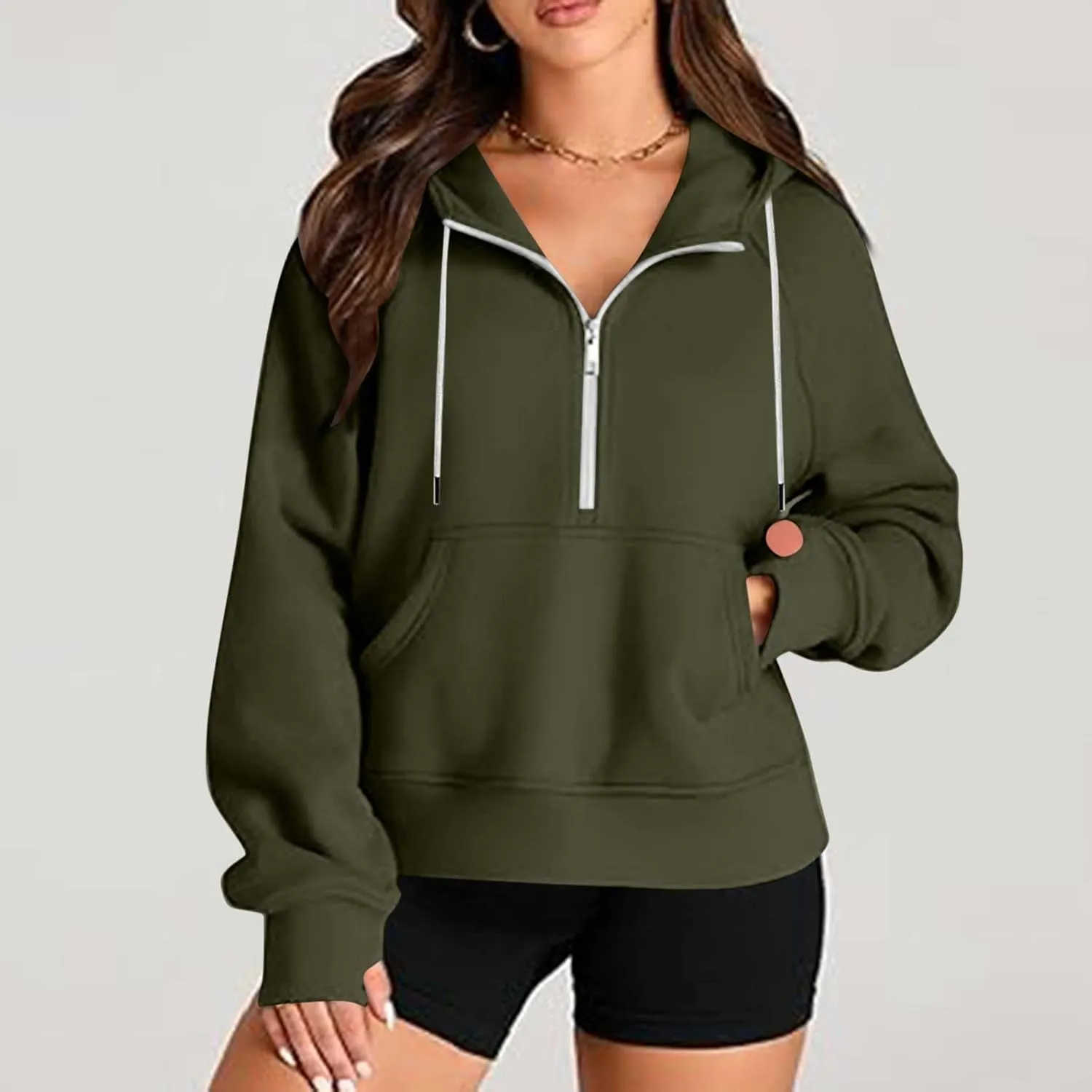 Womens Half Zip Up Hoodies Trendy Cropped Long Sleeve Loose Hooded Pullover Sweatshirt Fall y2k Outfits Clothes
