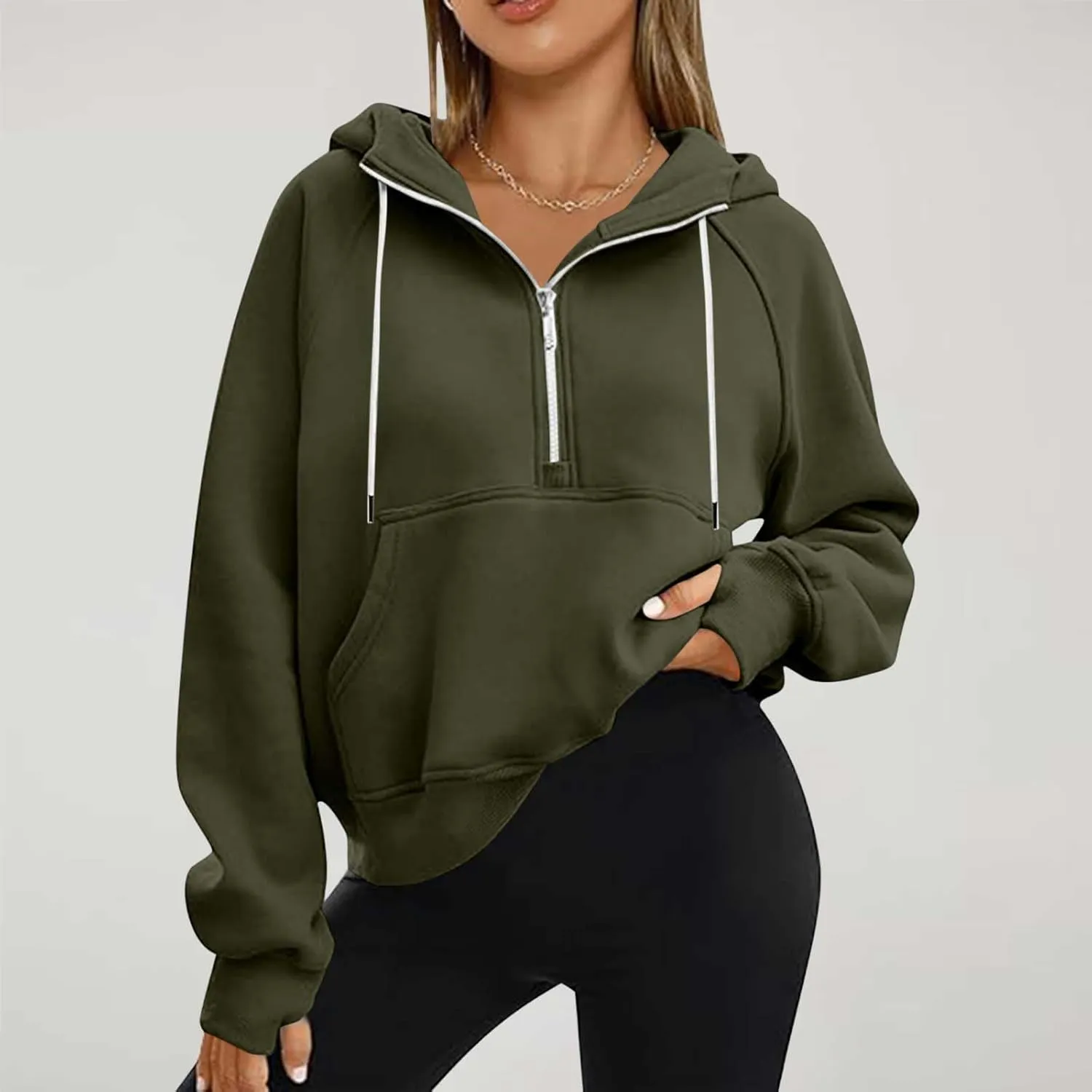 Womens Half Zip Up Hoodies Trendy Cropped Long Sleeve Loose Hooded Pullover Sweatshirt Fall y2k Outfits Clothes