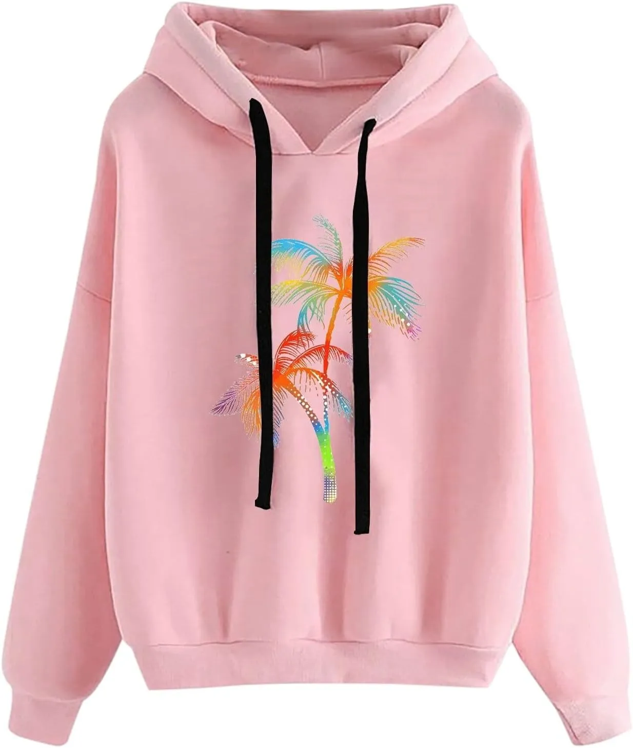 Womens Hawaii Hoodies Oversized Coconut Tree Graphic Sweatshirts Casual Long Sleeve Pullover Cute Printed Tops Graphic