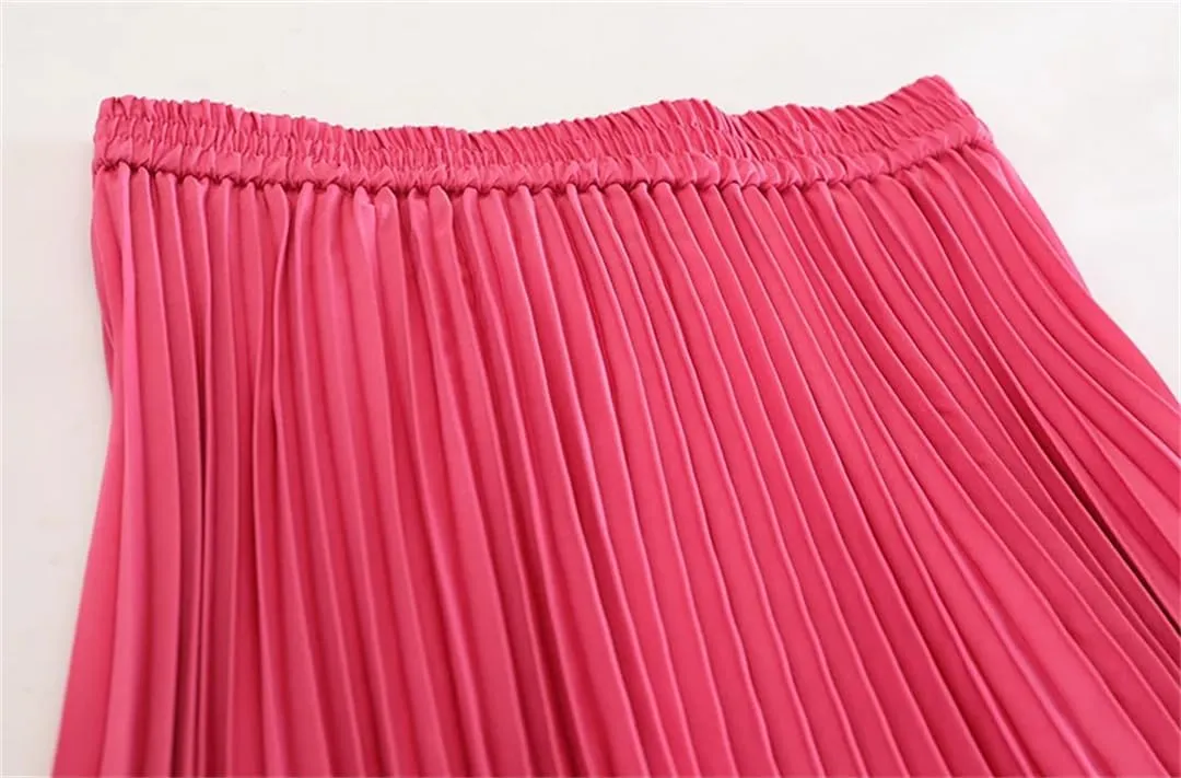 Women's High Waist 3D Flower Embroidery Skirts Solid Pleated Midi Skirts