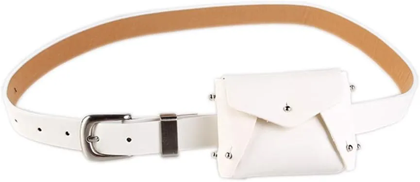 Women's Leather Belt Fanny Pack with Removable Belt Small Purse Belt Fanny Bag Vintage Party Tote Handbag Solid Style (White)