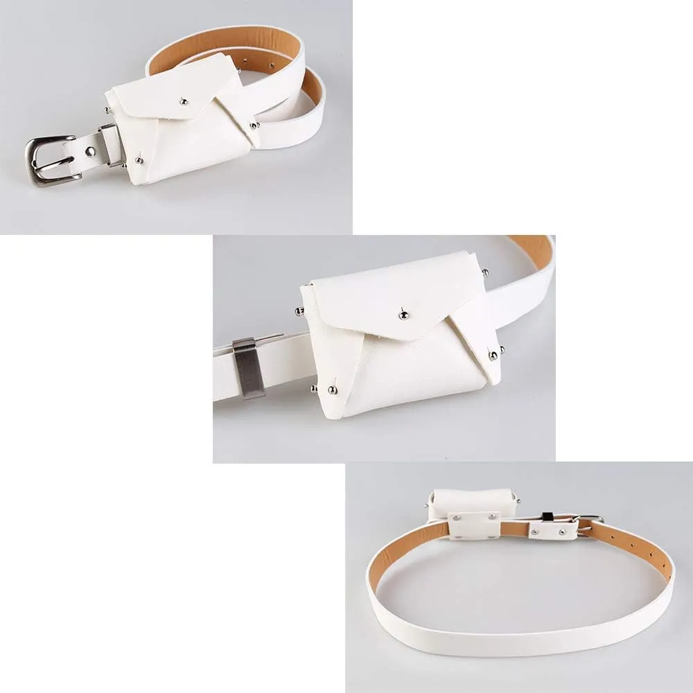Women's Leather Belt Fanny Pack with Removable Belt Small Purse Belt Fanny Bag Vintage Party Tote Handbag Solid Style (White)