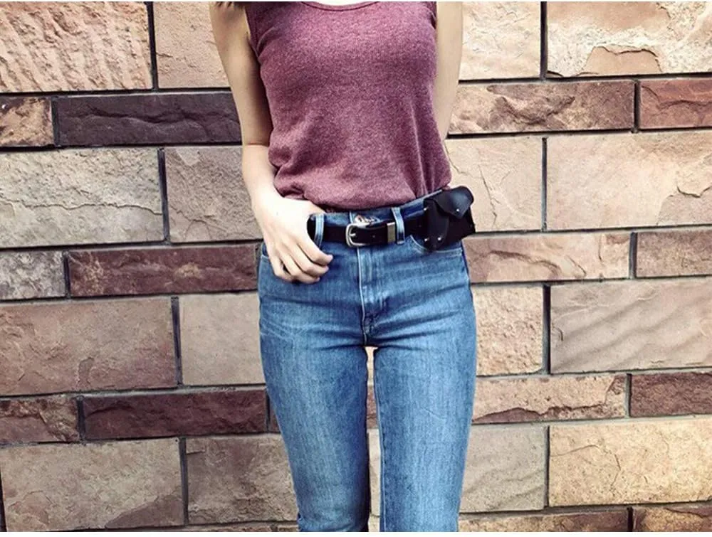 Women's Leather Belt Fanny Pack with Removable Belt Small Purse Belt Fanny Bag Vintage Party Tote Handbag Solid Style (White)