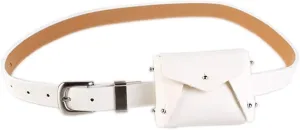 Women's Leather Belt Fanny Pack with Removable Belt Small Purse Belt Fanny Bag Vintage Party Tote Handbag Solid Style (White)