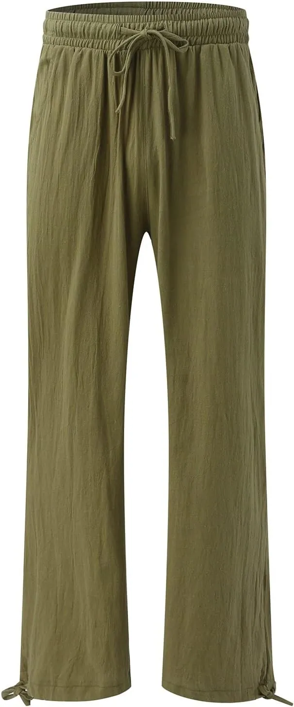 Women's Linen Blend Summer Boho Palazzo Pants Low Waist Lounge Pants Slim Fit Palazzo Lounge Pants Vacation