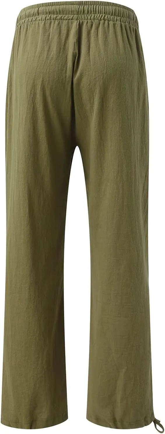 Women's Linen Blend Summer Boho Palazzo Pants Low Waist Lounge Pants Slim Fit Palazzo Lounge Pants Vacation