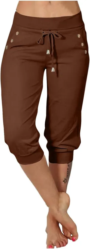 Womens Linen Legging Capri Pants 2025 Wide Leg Cropped Lounge Trousers Drawstring Elastic Waist Summer Beach Pant