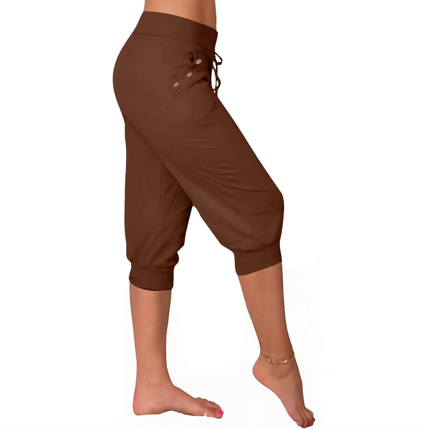 Womens Linen Legging Capri Pants 2025 Wide Leg Cropped Lounge Trousers Drawstring Elastic Waist Summer Beach Pant