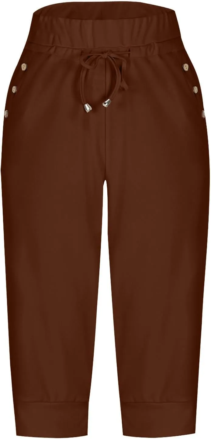 Womens Linen Legging Capri Pants 2025 Wide Leg Cropped Lounge Trousers Drawstring Elastic Waist Summer Beach Pant