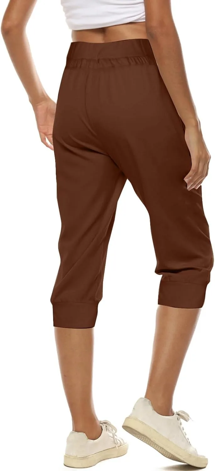 Womens Linen Legging Capri Pants 2025 Wide Leg Cropped Lounge Trousers Drawstring Elastic Waist Summer Beach Pant