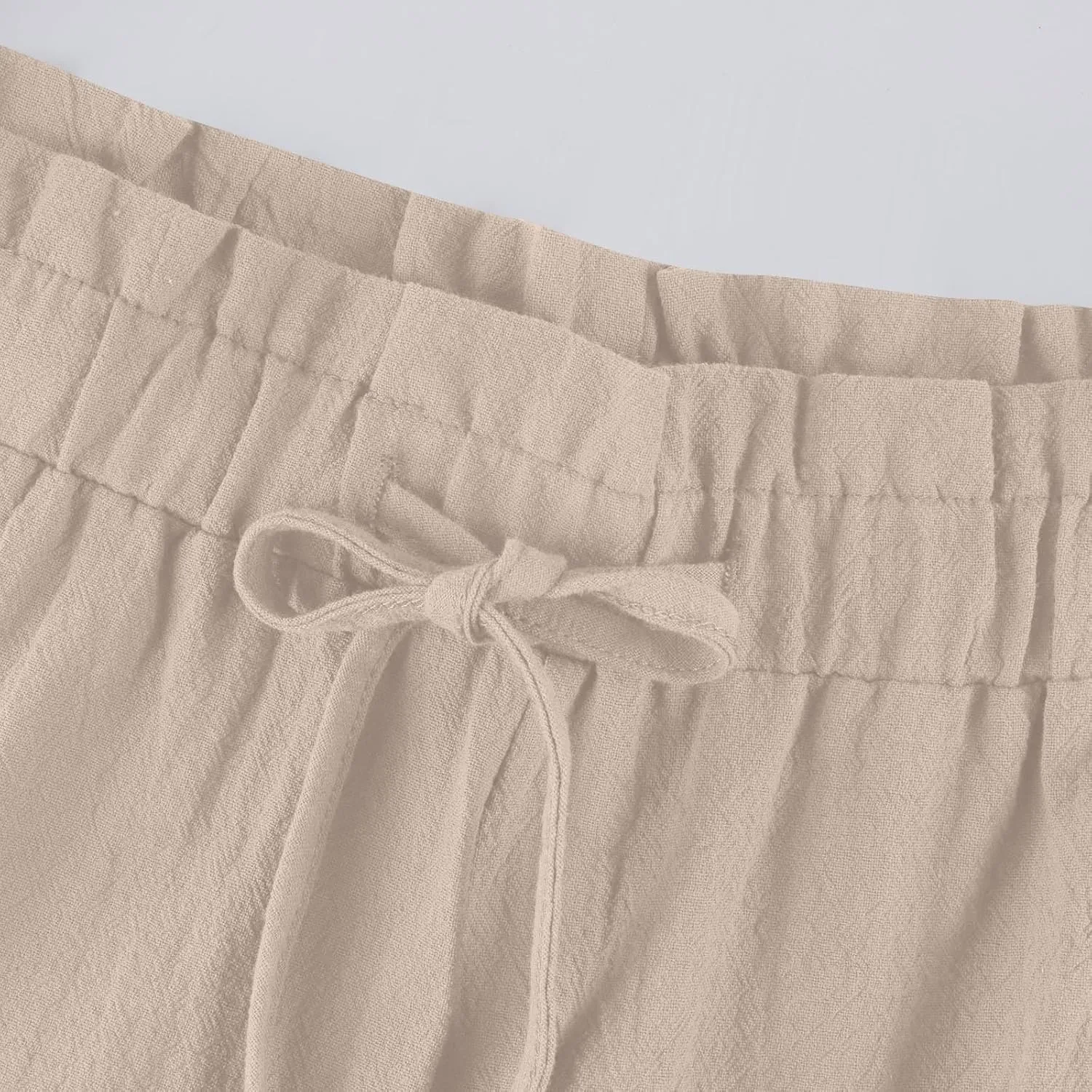 Womens Linen Pants 2025 Drawstring Elastic Waist Wide Leg Cropped Lounge Trousers Summer Beach Pant Outfits