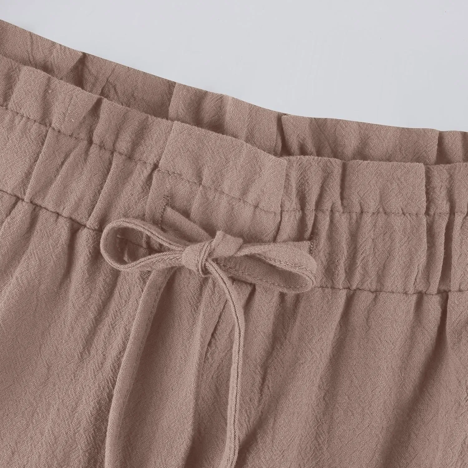 Womens Linen Pants 2025 Drawstring Elastic Waist Wide Leg Cropped Lounge Trousers Summer Beach Pant Outfits