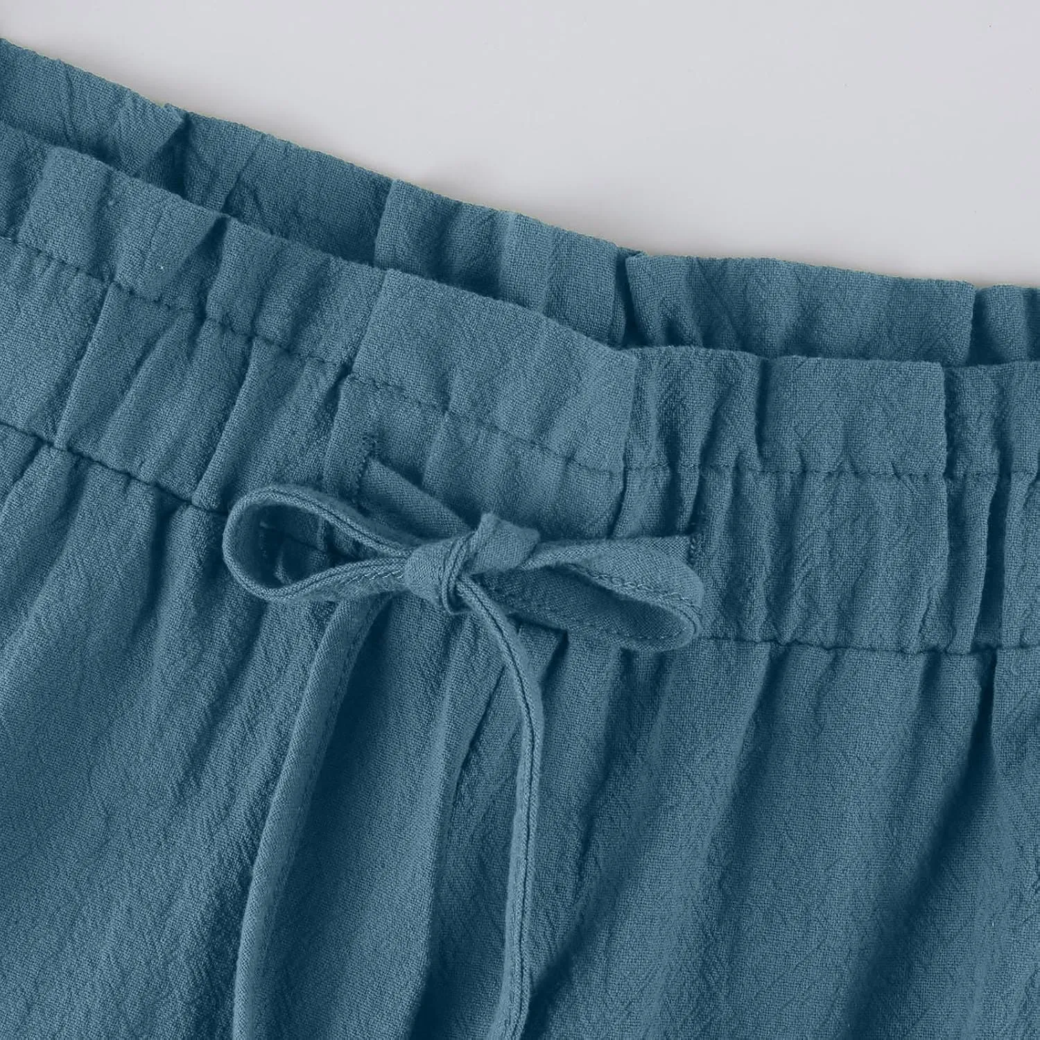 Womens Linen Pants 2025 Drawstring Elastic Waist Wide Leg Cropped Lounge Trousers Summer Beach Pant Outfits