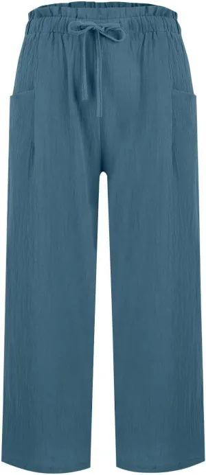 Womens Linen Pants 2025 Drawstring Elastic Waist Wide Leg Cropped Lounge Trousers Summer Beach Pant Outfits